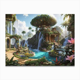 Waterfall In The Garden Canvas Print