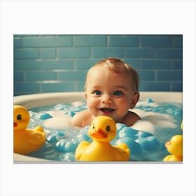 Baby In Bathtub With Rubber Ducks 3 Canvas Print