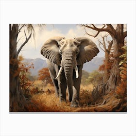 African Elephant Browsing In Africa Painting 3 Canvas Print