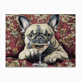 Tapestry Frenchie Drinking 6 Canvas Print