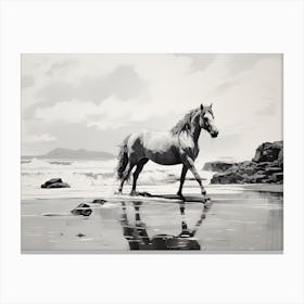 A Horse Oil Painting In Cannon Beach Oregon, Usa, Landscape 4 Canvas Print