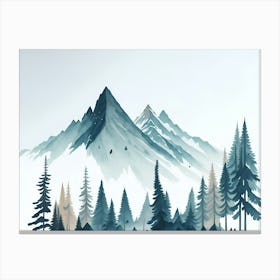 Mountain And Forest In Minimalist Watercolor Horizontal Composition 200 Canvas Print