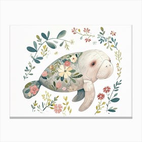 Little Floral Manatee 2 Canvas Print