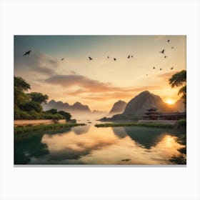 Sunrise In Liu Jiang Canvas Print