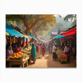 Market In Myanmar paintings art print Canvas Print