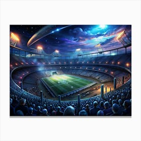 Large Football Stadium At Night With A Crowd Of People And A Starry Sky Canvas Print