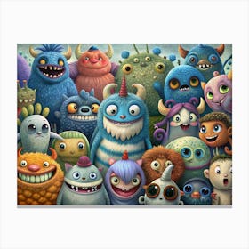 Group Of Funny Monsters With Different Expressions Canvas Print