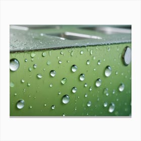 A Close Up Photograph Of Water Droplets On A Green Surface, Creating A Textured And Abstract Pattern Canvas Print