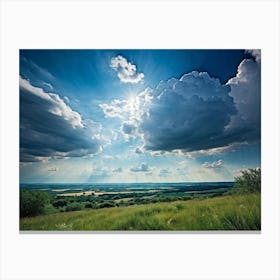 A Landscape Composition During Spring Transformation Into Summer Cumulus Clouds Dominating The High (4) Canvas Print