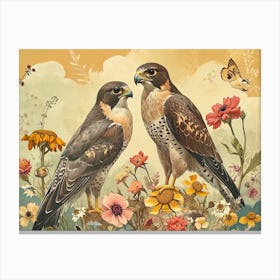 Floral Animal Illustration Falcon 1 Canvas Print