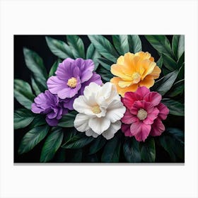 Printed Art Pattern with Colorful Flowers Leaves 3d Artwork Painting Canvas Print