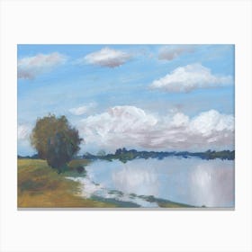 Summer Day By The Lake - figurative academic impressionism landscape clouds sky nature water Canvas Print