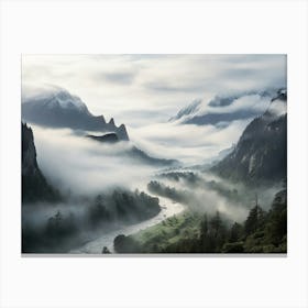 Misty Valley Paintings Art Print 1 Canvas Print