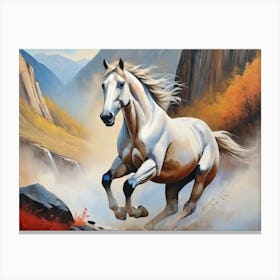 White Horse In The Mountains Canvas Print