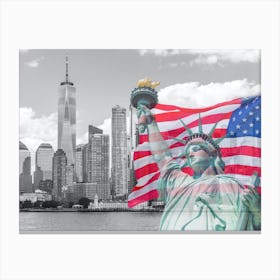 Statue Of Liberty And Us Flag Canvas Print