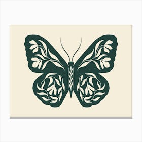 Folk Art Butterfly 02 - Midnight Green Canvas Print