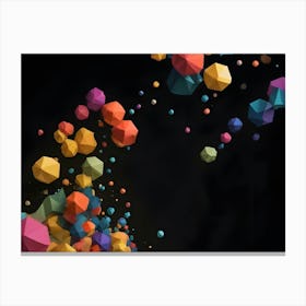 Abstract Colorful Polygonal Shapes Falling On Black Background Canvas Print