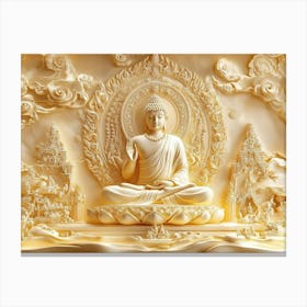 3d Hindu Ancient Religious Buddha Art Background Golden 1 Canvas Print