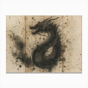 Calligraphic Wonders: Dragon On Wood Canvas Print