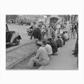 Men Sitting Along Railroad Platform Waiting For Work As Day Laborers, Raymondville, Texas By Russell Lee Canvas Print