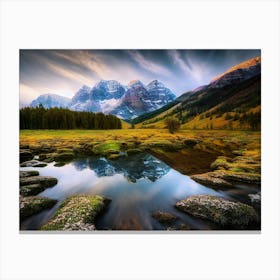 Rocky Mountains Reflected In A Lake Canvas Print