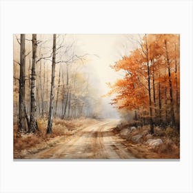 A Painting Of Country Road Through Woods In Autumn 78 Canvas Print