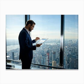 Businessman Looking At A Tablet Canvas Print