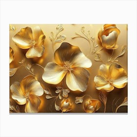 3d Gold Flowers Canvas Print