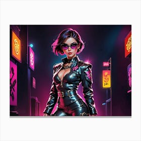 Girl In A Leather Outfit Canvas Print