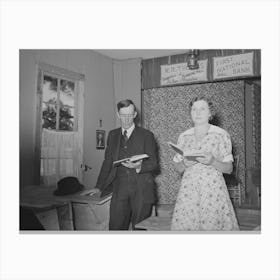 Farmer And His Wife Leading The Singing At Sunday School, Pie Town, New Mexico By Russell Lee Canvas Print