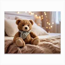 Teddy Bear On Bed 1 Canvas Print