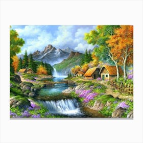 Waterfall In The Mountains Canvas Print