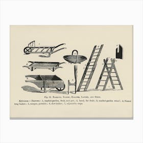 Vintage Illustration Of Barrows, Basket, Ladder, Scraper, Steps Canvas Print