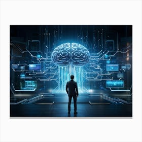 Abstract Cyber Concept Art Featuring A Human Brain At The Center Of Innovation Connected With Futur (1) Canvas Print