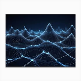 A Stylized 3d Image Of A Digital Landscape, With Glowing Blue Lines Forming Mountains And Valleys, Representing A Virtual Or Futuristic World Built From Data And Technology Canvas Print