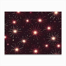 A Repeating Pattern Of Pink Fireworks Against A Dark Background Canvas Print