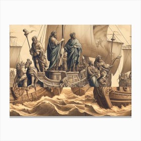 Vikings On A Ship AI vintage art 2 Canvas Print