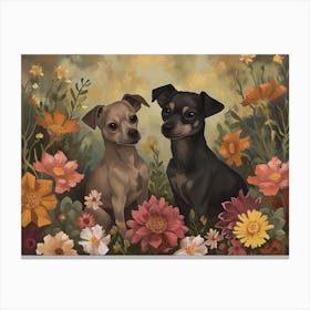 Floral Animal Illustration Dog 3 Canvas Print