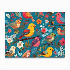 Default Seamless Cartoon Pattern Of Birds And Flowers In Brigh 1 Canvas Print