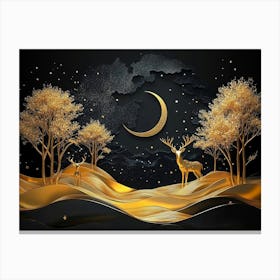 Golden Deer In The Night Sky Canvas Print