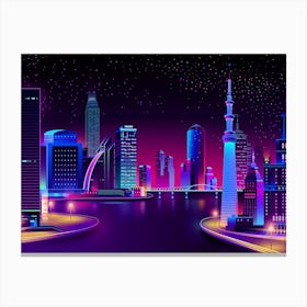 Synthwave Neon City #3 — Vector art Canvas Print
