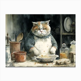 Watercolor Cat Baking In The Kitchen Canvas Print