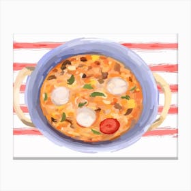 A Plate Of Paella, Top View Food Illustration, Landscape 1 Canvas Print