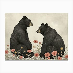 Floral Animal Illustration Black Bear 3 Canvas Print