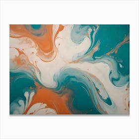 Abstract Image Of Swirling, Fluid Colors In Shades Of Teal, White, And Orange Canvas Print