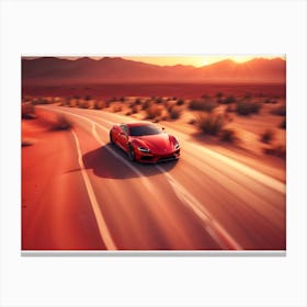 Red Sports Car On Desert Road Canvas Print