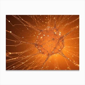 Abstract Digital Representation Of A Neuron With Glowing Orange Lines And Points, Representing A Neural Network Or Connections Canvas Print