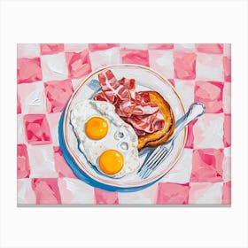 Eggs Bacon & Toast Pink Checkerboard Canvas Print
