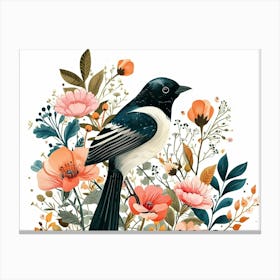 Little Floral Magpie 2 Canvas Print