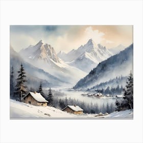 Vintage Muted Winter Mountain Landscape (14) 1 Canvas Print